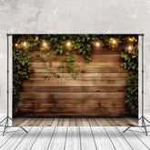 Aperturee - Light Greenery Retro Wooden Wall Backdrop For Photo
